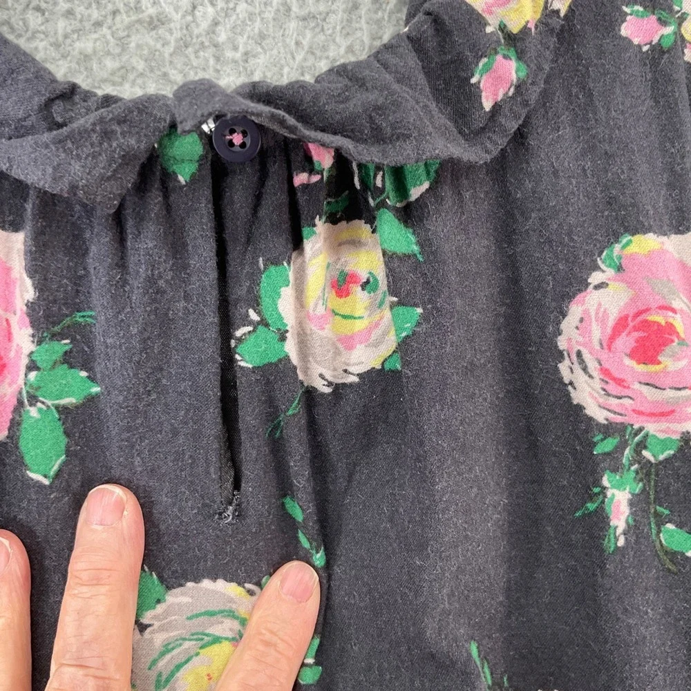 Mini Boden Floral Dress Kids 7-8Y Black Rose Print Autumnal Long Sleeve Ruffle